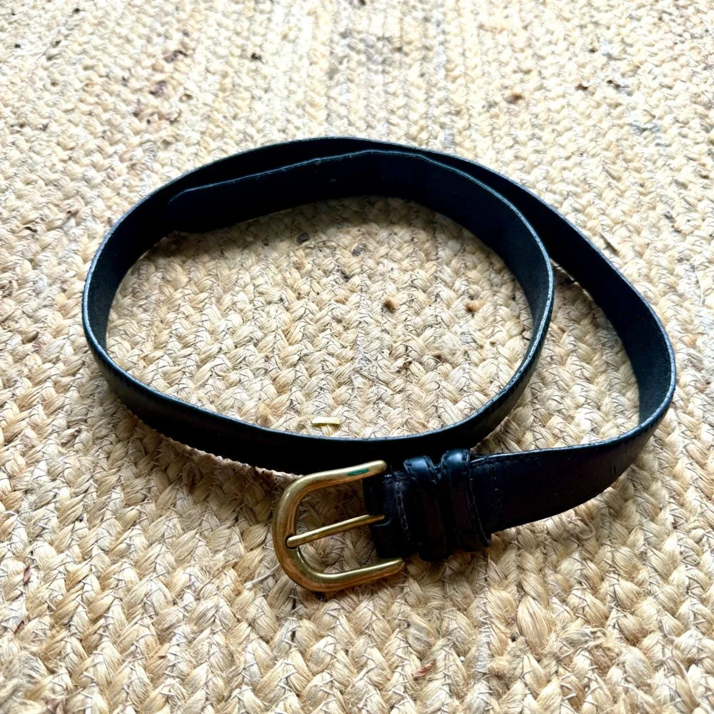 Timberland Black Leather Belt Solid Brass Buckle Made in Italy Logo Size 36